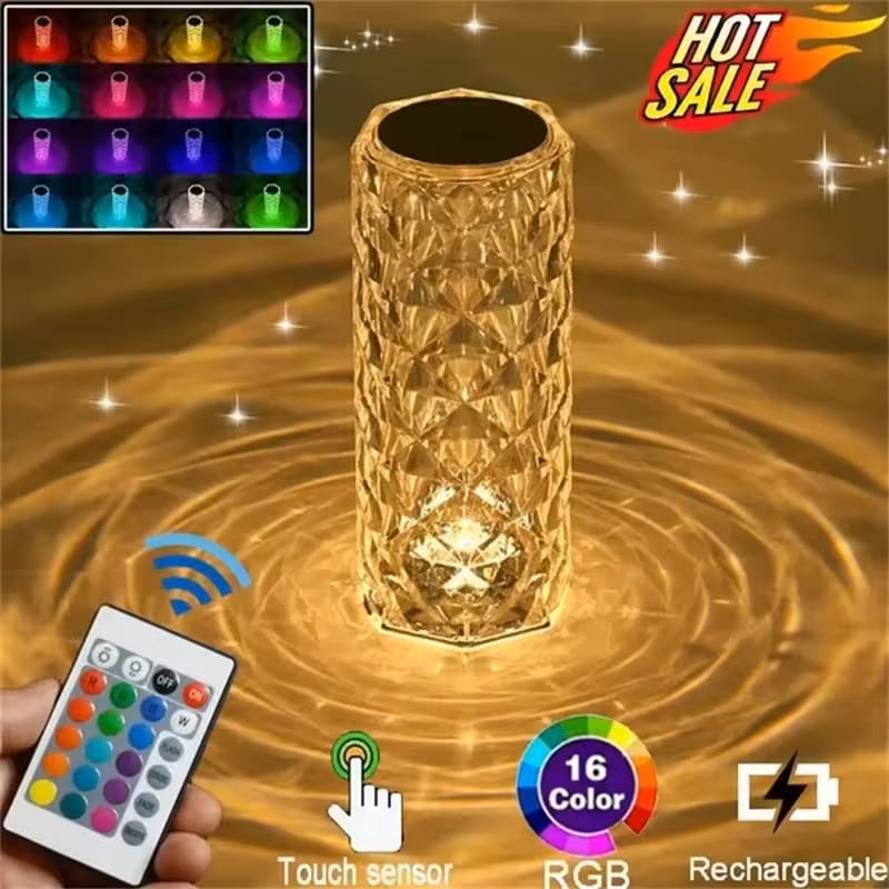Crystal Rose Diamond Table Lamp – 16-Color RGB Night Light