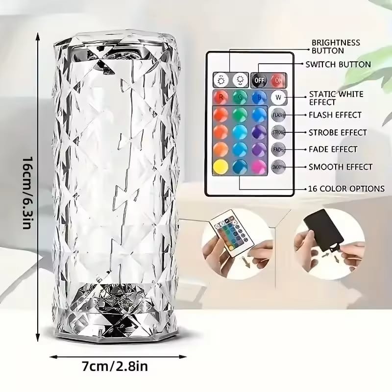 Crystal Rose Diamond Table Lamp – 16-Color RGB Night Light