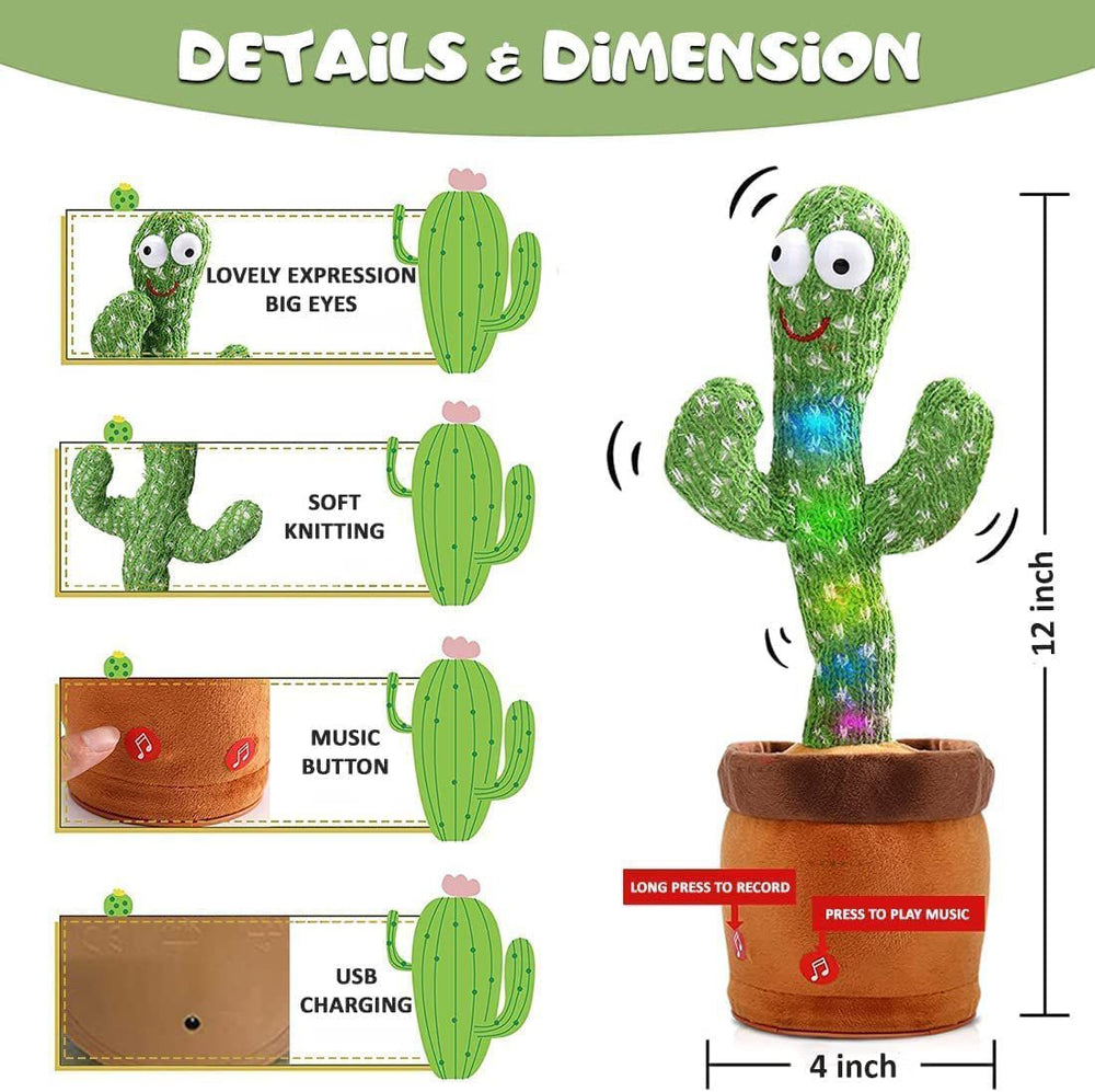 Dancing Cactus Talking Toy – Singing Plush with LED Lights