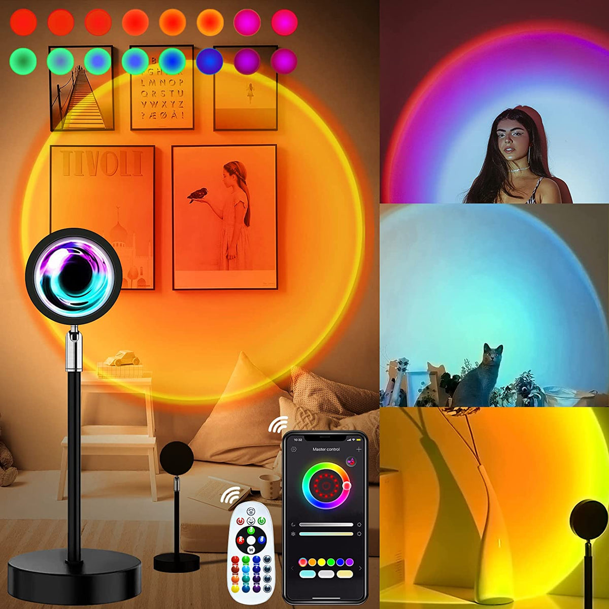 RGB Sunset Lamp Projector – 16-Color Night Light with Remote