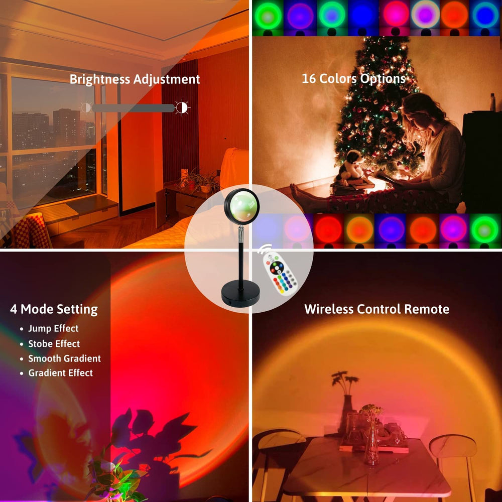 RGB Sunset Lamp Projector – 16-Color Night Light with Remote