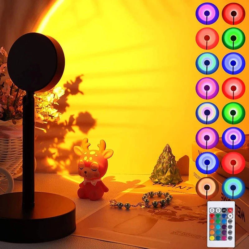RGB Sunset Lamp Projector – 16-Color Night Light with Remote